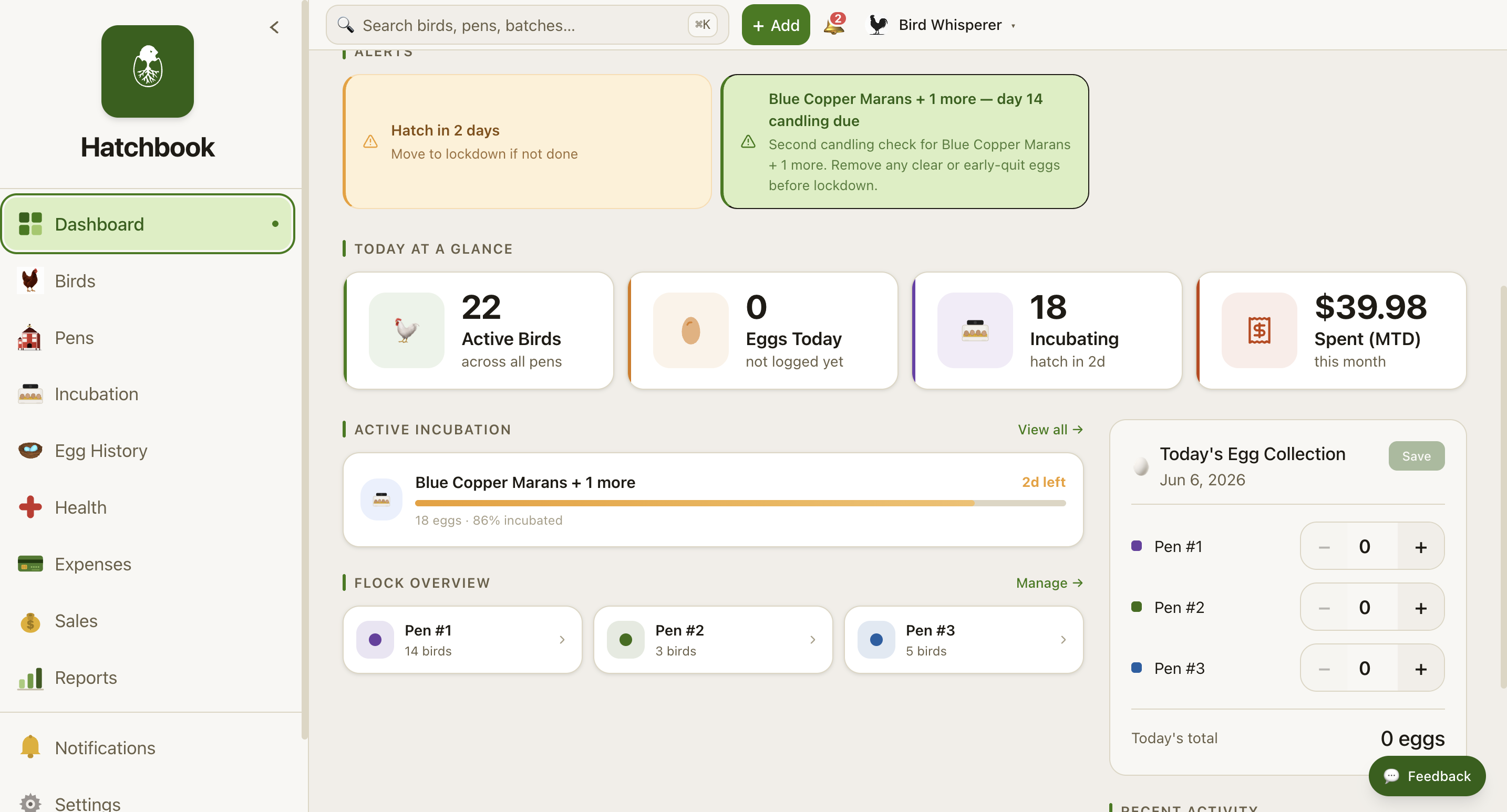 Hatchbook dashboard